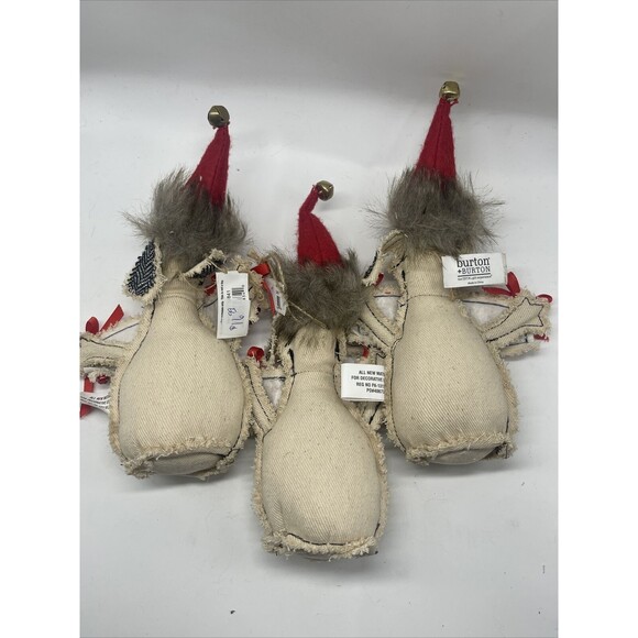 Burton+Burton “MERRY” Primitive Fabric Dog Ornament Set Of Three Lot New - Picture 4 of 4